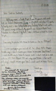 Cade Pope's letter to the Carolina Panthers with owner Jerry Richardson's response below. Image courtesy of The Washington Post.