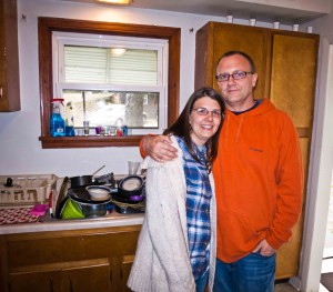 These are my friends Thom and Tressa - they didn't live there but they did meet in that kitchen and are married today. Those are some of the dishes that were there (literally sitting in the exact same spot unwashed) when we lived there in the 90s.