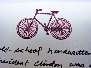 I embossed a bicycle on the card - the President enjoys mountain biking.